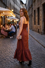 Load image into Gallery viewer, Mocha Embroidered Ruffle Maxi Dress
