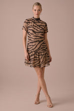 Load image into Gallery viewer, Tan/Black Zebra Print Organza Halter Dress