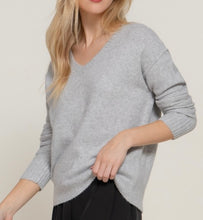 Load image into Gallery viewer, Heather Grey V-Neck Raised Seam Detail Sweater