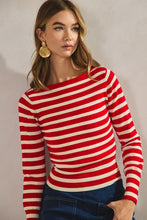 Load image into Gallery viewer, Red Striped Soft LS Sweater Top