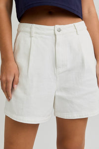 White Denim Pleated Shorts