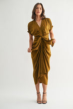 Load image into Gallery viewer, Golden Brown Satin Dolman Slv Tie Frnt Dress