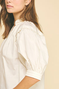 Milk Balloon Slv V-Neck Blouse