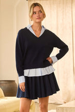 Load image into Gallery viewer, Mixed Media Shirt Layered Sweater Navy/Blue
