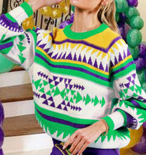 Load image into Gallery viewer, Multi Color Mardi Gras Printed Sweater