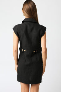 Black Slvls Linen Button Down Dress