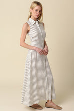 Load image into Gallery viewer, Off White Striped Maxi Shirt Dress