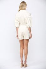 Load image into Gallery viewer, Scuba Soft Frnt Zip Smocked Waist Romper Ecru