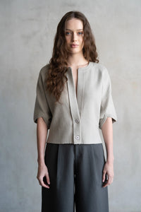 Cloudy Gray 2 Button SS Cardigan