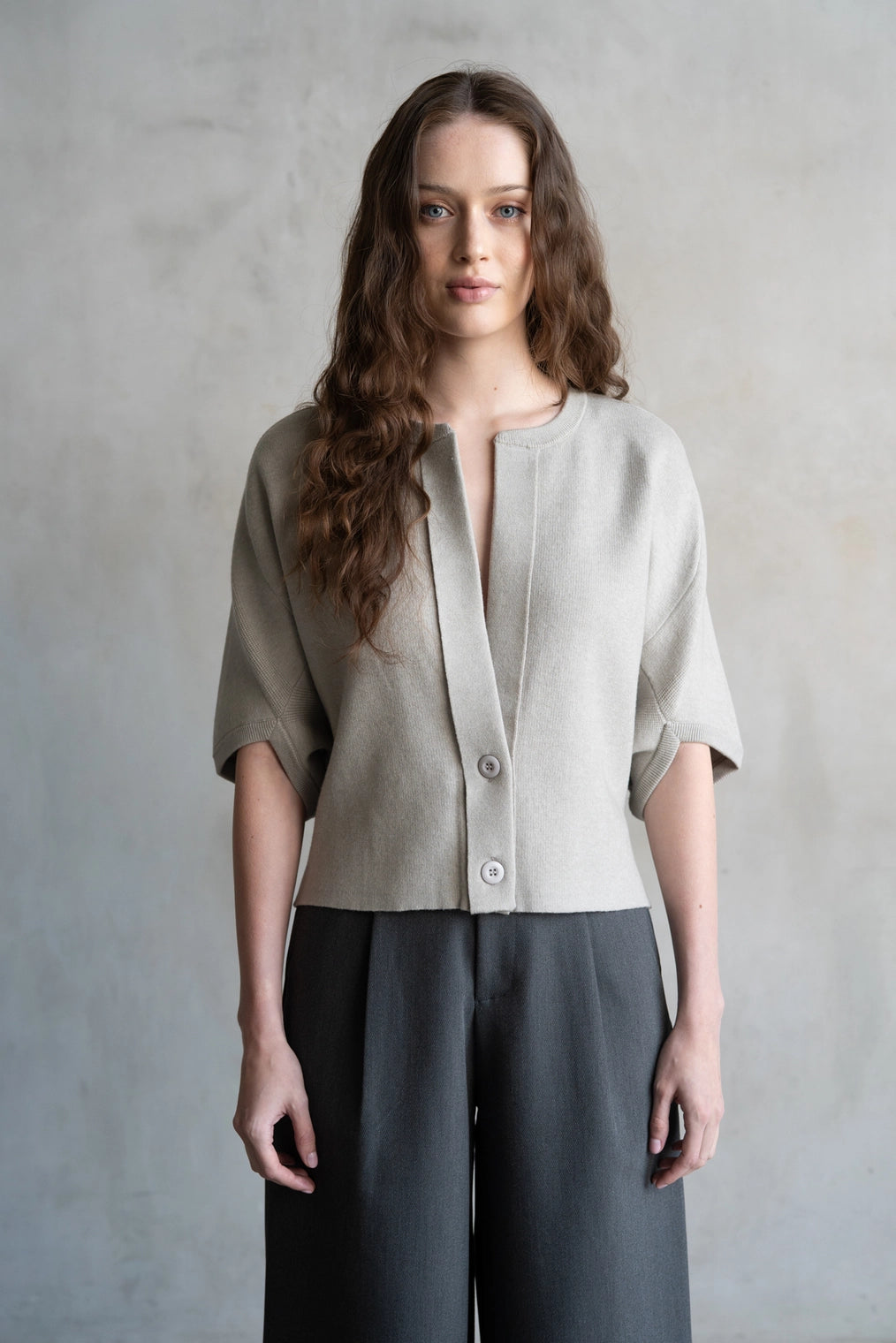 Cloudy Gray 2 Button SS Cardigan