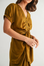 Load image into Gallery viewer, Golden Brown Satin Dolman Slv Tie Frnt Dress