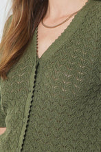 Load image into Gallery viewer, Olive V-Neck Scalloped SS Cardigan Sweater