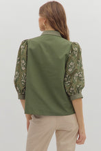 Load image into Gallery viewer, Olive Embroidered Slv V-Neck Top