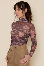 Load image into Gallery viewer, Burgundy Floral Shirring Mock Neck Bodysuit