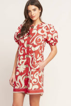 Load image into Gallery viewer, Red/Ivory Printed Gold Button Dress