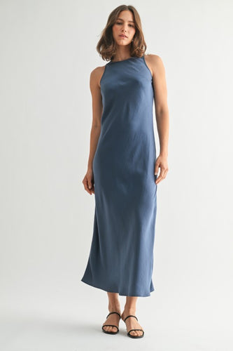 Dusty Blue Slvls Satin Dress