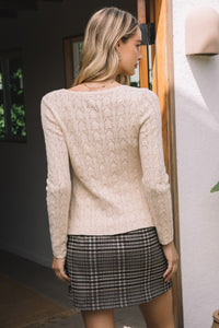 Cream Pointelle Knit Scalloped Button Down Top