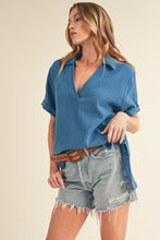 Load image into Gallery viewer, Azure Gauze Collared SS Top