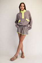 Load image into Gallery viewer, Stone Taupe/Lime Pullover + Short Set