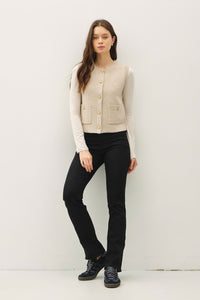 Oatmeal Crewneck Button Sweater Vest