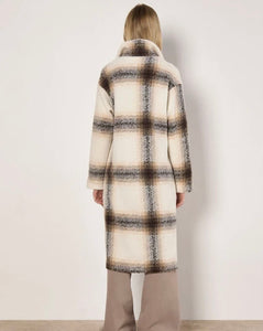 Cream/Brown Large Scaled Check Oversized Coat