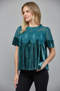 Teal Green Velvet Lace Top