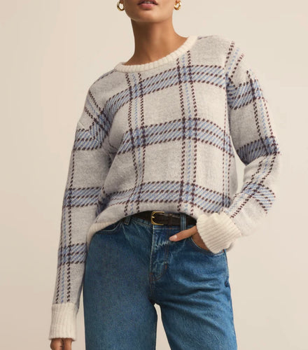 Z Supply Natural Junction Plaid Sweater Top