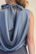 Load image into Gallery viewer, Satin Slate Mock Neck Back Tie Top