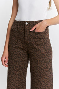 Earth Leopard HR Crop Wide Leg Patch Pocket Jean