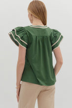 Load image into Gallery viewer, Embroidered Flutter Slv Top Green