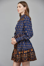 Load image into Gallery viewer, Navy Multi Print Mini Ruffled Dress