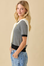 Load image into Gallery viewer, Black Striped SS Sweater w/ Shawl Set