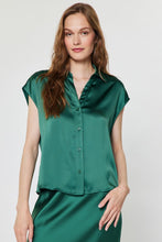 Load image into Gallery viewer, Cap Slv Satin Button Down Blouse Cypress