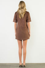 Load image into Gallery viewer, Dark Brown SS Collared Suede Dress (THML)