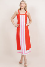 Load image into Gallery viewer, Red/Pink Striped Slvls Square Neck Maxi Dress