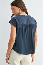 Load image into Gallery viewer, Slate Blue Wide Shoulder Cotton Blouse