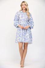 Load image into Gallery viewer, White/Blue Floral Puff Slv Mini Dress