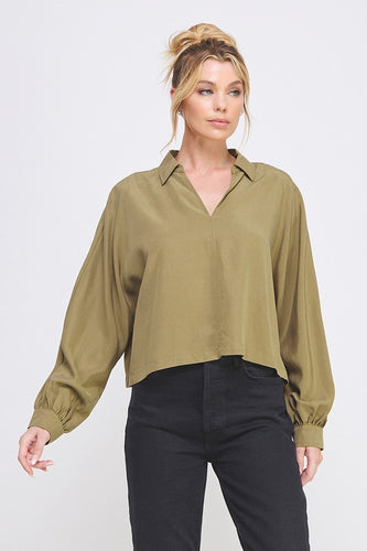 Dolman Collared LS Blouse Olive
