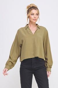Dolman Collared LS Blouse Olive