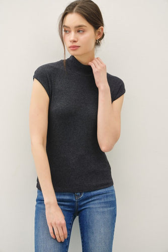 Heather Charcoal Ultra Soft Mock Neck Slvls Top