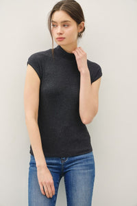 Heather Charcoal Ultra Soft Mock Neck Slvls Top