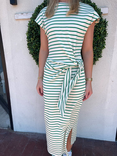 Green Striped Knotted Maxi Dress