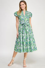 Load image into Gallery viewer, Green Multi Floral Puff Slv Midi Dress