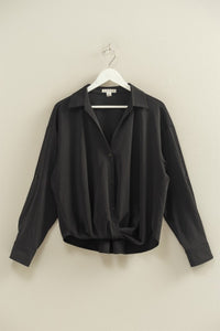 Black LS V-Neck Button Down Blouse