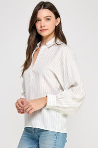 Off White Striped Button Down Shirt