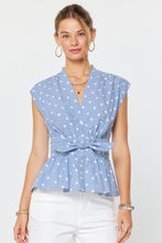 Load image into Gallery viewer, Blue/White Polka Dot Frnt Bow Tie Top