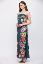 Load image into Gallery viewer, Navy Floral Border Strapless Maxi Dress