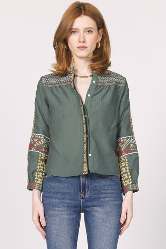Green Embroidered Detail Makenna Top
