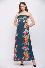 Load image into Gallery viewer, Navy Floral Border Strapless Maxi Dress