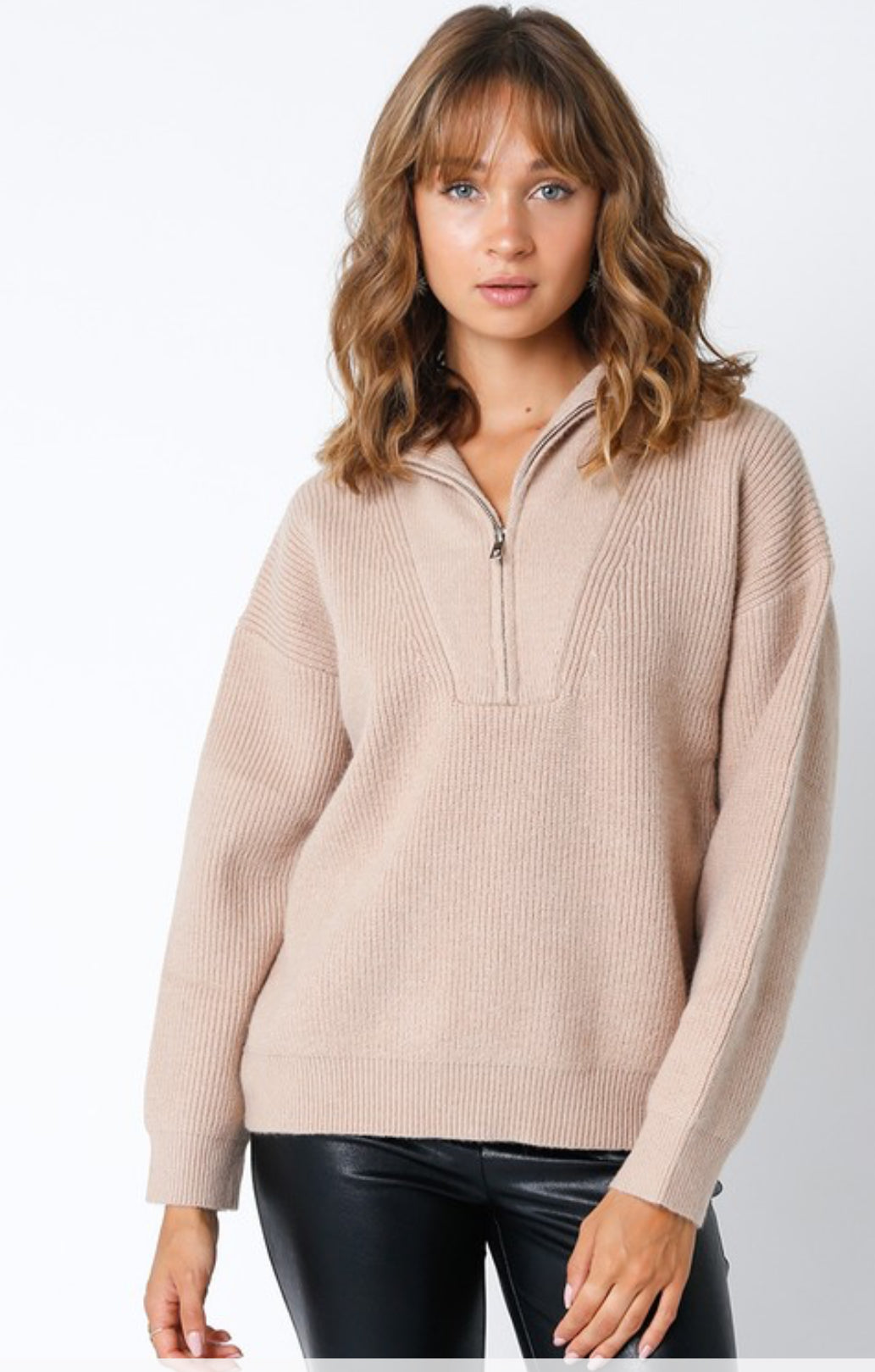 Tan Quarter Zip Sweater